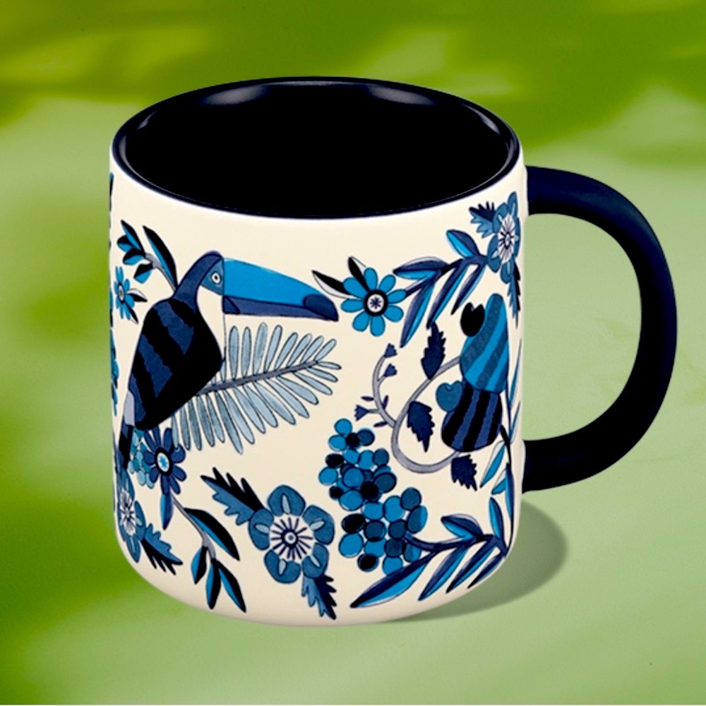 Farm Rio x Starbucks Lenco Asulejo White Blue Tucan Ceramic Mug 14 oz